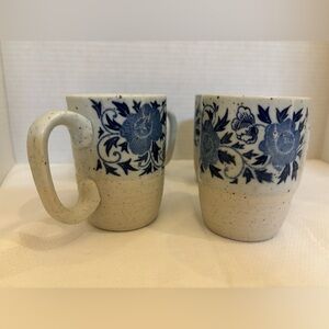 Blue flowers vintage POTTERY MUGS Size 4" Stoneware Mug Vintage set
